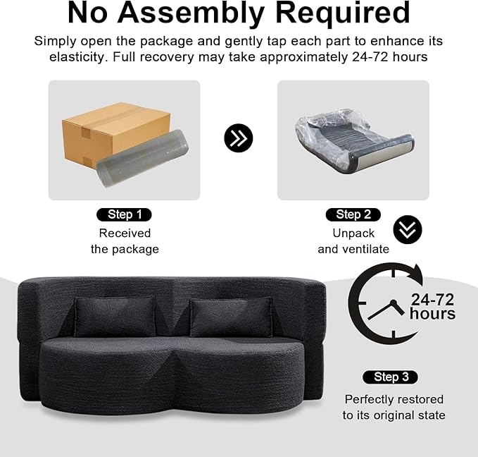 79 Inch Boneless Loveseat Sofa: 2-in-1 Convertible Teddy Velvet Cloud Double Sofa Minimalist Curved Cloud Sofa Bed for Living Room Apartment &amp Small Spaces (Black)
