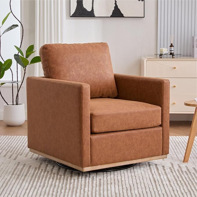 Mlmh &amp Kngwa 30.7 Upholstered Swivel Accent Chairs for Living Room Faux Leather Swivel Chair Modern Reading Chairs for Bedroom Office Brown