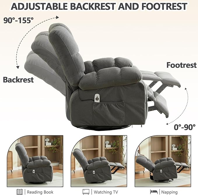 Massage Recliner Chair with Vibration Massage and Heat Recliner Lounge Chair for Living Room with Cup Holder and Side Pocket Recliner Chair for Adults (Grey)