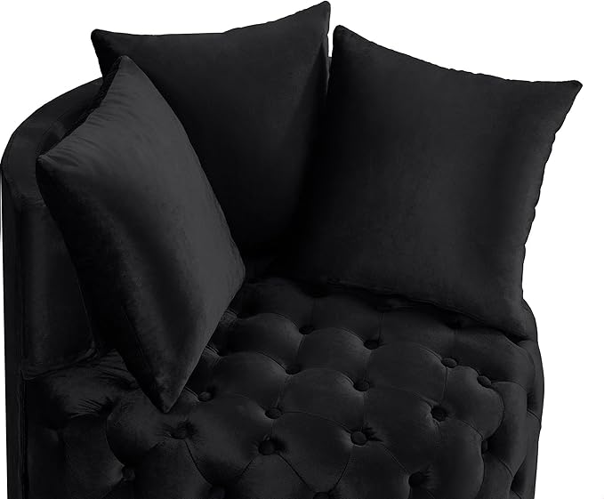 GDFStudio Upholstered Tufted Accent Chair Contemporary Velvet Leisure Chair with Curved Back and Integrated Arms Modern Round Accent Chair for Living Room Black