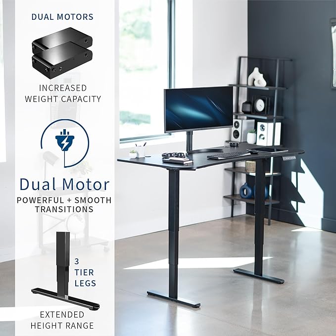 VIVO Electric 63 x 32 in Dual Motor Standing Desk Memory Height Adjustment 2B Series Black Top Black Frame DESK-KIT-2B1B