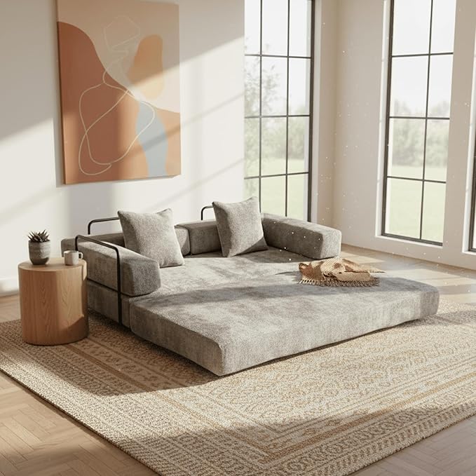 Alpen Convertible Sleeper Sofa Bed 77 Sofa Bed Full Size with L-Shaped Armrests Pull Out Sofa Beds Queen Size Couches for Small Living Room for Living Room Bedroom Light Grey