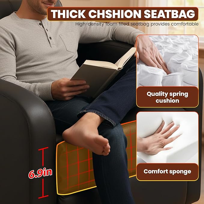FDW Recliner Chair for Living Room Home Theater Seating Single Reclining Sofa Lounge with Padded Seat Backrest (Black)