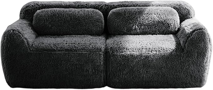 80.4-Inch Boneless Love Seat Couches in a Box Modern 2 Seat Floor Modular Foam Cloud Sofa Faux Fur Loveseat Couch W/Angle Armrests for Home Apartments Bedroom