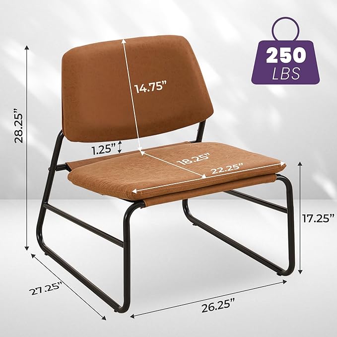 DAICO Modern Accent Chair Waterproof Armless Sling Accent Chairs Comfy Upholstered Side Sitting Chairs with Metal Frame for Living Room Bedroom Balcony Garden Faux Leather Camel