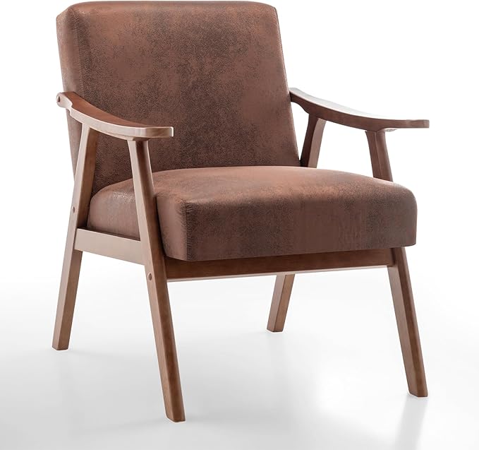 Rovibek Upholstered Accent Chair with Arms - Mid Century Modern Accent Chairs with Wood Frame Upholstered Arm Chairs with 5.9in Thick Foam Brown Occasional Chair