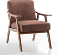 Rovibek Upholstered Accent Chair with Arms - Mid Century Modern Accent Chairs with Wood Frame Upholstered Arm Chairs with 5.9in Thick Foam Brown Occasional Chair