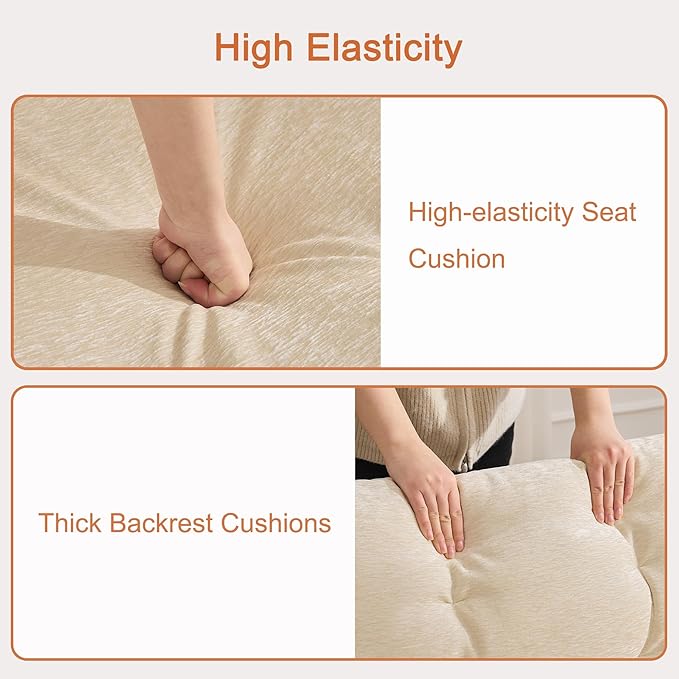 30 Modular Cloud Accent Chair with Ottoman Deep Seat Tufted Chenille Sofa Chair with Curved Arms Upholstered Reading Chairs for Living Room Bedroom Beige