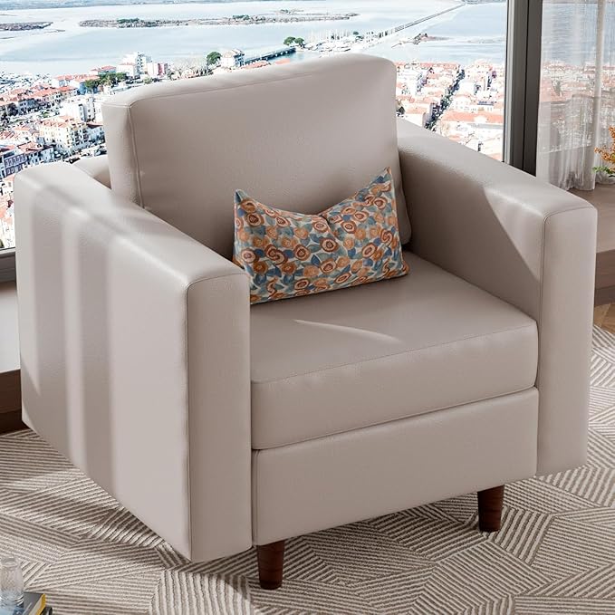 ABCASA Faux Leather Oversized Accent Chair with Storage Deep Seat Single Sofa Large Reading Armchair for Living Room Bedroom Office Whitesand