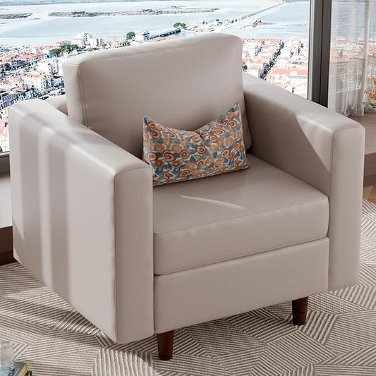 ABCASA Faux Leather Oversized Accent Chair with Storage Deep Seat Single Sofa Large Reading Armchair for Living Room Bedroom Office Whitesand