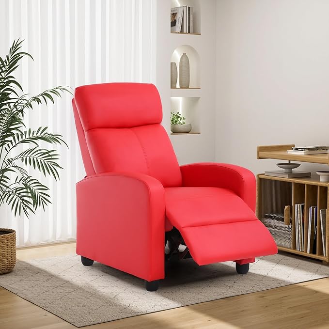 BestMassage | Recliner Chair | No Massage Function | Pu Red | with Lumbar Support Adjustable Push Back Wide Armrests Footrest &amp Padded Seat | Easy Assembly | for Living Room Home Theatre