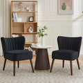 Velvet Accent Chair Set of 2 with Wing Backrest Mid Century Modern Living Room Chairs with Wooden Legs Comfy Single Sofa Side Chair for Living Room Kitchen Dining Room Bedroom Black