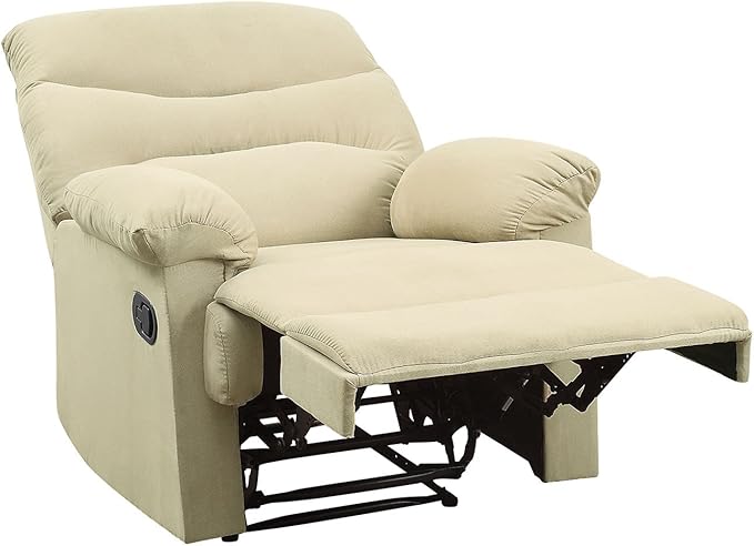 Beige Microfiber Recliner Chair with Pillow Top Armrests - Comfortable &amp Stylish Relaxing Chair for Living Room