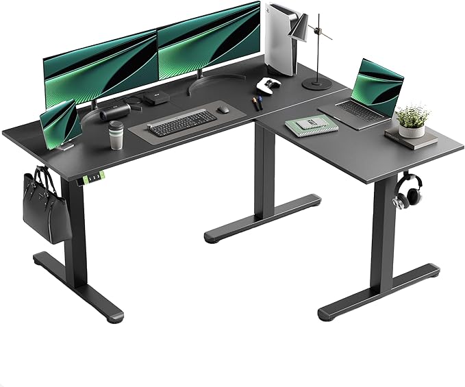 Seang L Shaped Standing Desk Height Adjustable Corner Workstation Memory Height Adjustment Sit Stand Up Desk with Dual Motors Ideal for Home Office &amp Gaming Black