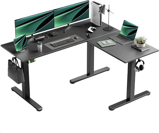 Seang L Shaped Standing Desk Height Adjustable Corner Workstation Memory Height Adjustment Sit Stand Up Desk with Dual Motors Ideal for Home Office &amp Gaming Black