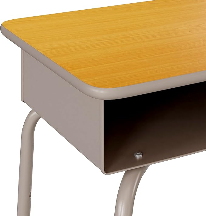 Flash Furniture Billie Student Desk - Maple Open Front School Desk - Silver Metal Frame - 24W x 18D Adjustable Height Durable for School or Remote Learning