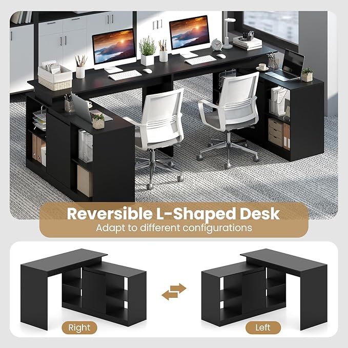Tangkula L-Shaped Computer Desk 48 Reversible Corner Writing Desk with 2-Way Cabinet &amp 4 Storage Compartments Modern Executive Desk Laptop Workstation for Home Office (Black)