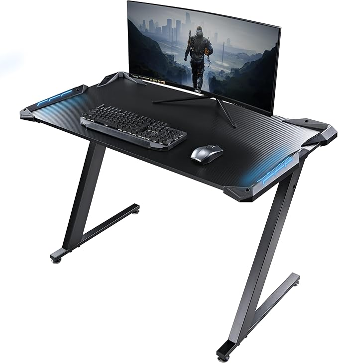 EUREKA ERGONOMIC Gaming Desk with LED Lights Home Office RGB Table Small Gaming Desk Computer Table Black