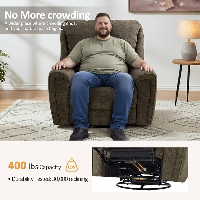 MCombo Power Swivel Rocker Recliner Chair Oversized Power Recliner Chair for Big and Tall People 400lbs Heavy Duty Recliners USB Charge Ports for Living Room Office Fabric OE678 (Brown)