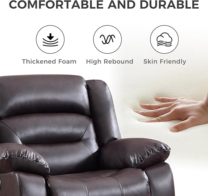 EBELLO Classic Power Recliner Chair Faux Leather Oversized Electric Overstuffed Chair with Thicked Cushion and Back Single Sofa with Comfortable Armchair Brown 2Pcs
