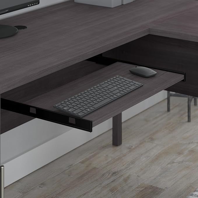 Bush Furniture 60-inch L Shaped Desk with Storage Spacious Corner Computer Table for Home Office Somerset Collection Storm Gray