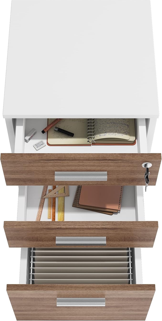 Modern Design Lazio File Cabinet Filing Cabinets for Home Office Drawers for Under Desk Locking 3 Drawer Rolling Filing Cabinet with Lock Walnut and White by Crafts and Comfort