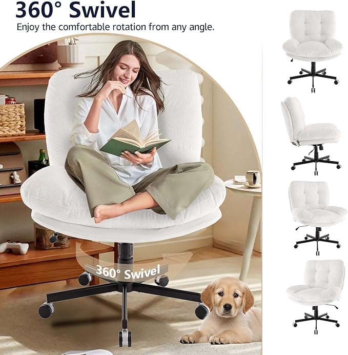 Oversized Swivel Accent Chairs with Ottoman for Living Room Bedroom Extra Wide Rocking Swivel Criss Cross Chair with WheelsWhite