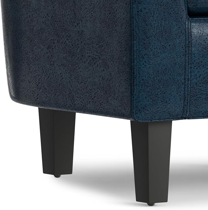 SIMPLIHOME Austin Tub Chair - 30 inch Wide Upholstered Faux Leather Contemporary Accent Chair in Distressed Dark Blue for Living Room or Office with High Arms Removable Cushion and Curved Backrest