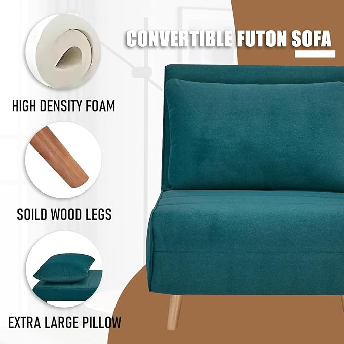 3 in 1 Sleeper Chair Bed Foldable Convertible Chair with Thickened Cushion and Sponge OTE Chenille Fabric Adjustable Backrest Upholstered Accent Sofa for Apartment/Bedroom/Office - Peacock Blue