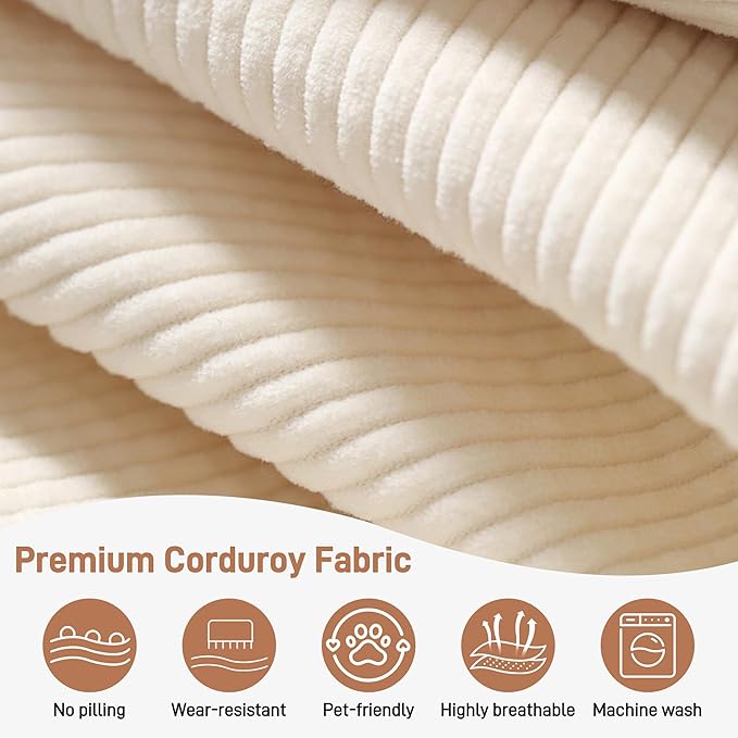 Folding Convertible Sofa Bed with 3 Pillows 79  Corduroy Boneless Couch with Armrest Pockets Lounge Loveseat Sleeper with Pull Out Bed Memory Foam Compressed Sofa for Living Room Bedroom Beige
