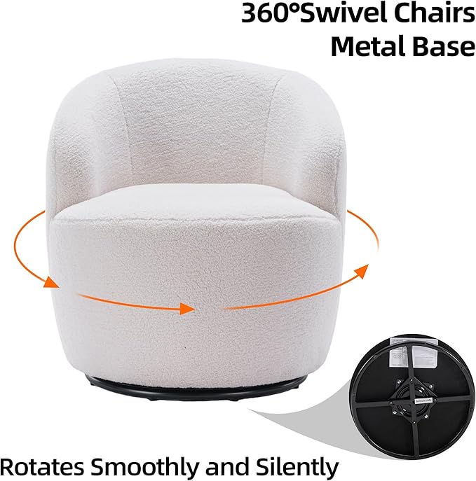 Homtique Small Swivel Barrel ChairComfy Round Club Chairs for Living Room Bedroom360 Degree Swivel Single Sofa Lounge Accent Chair Boucle Armchair for ApartmentHotel (Ivory-Teddy)