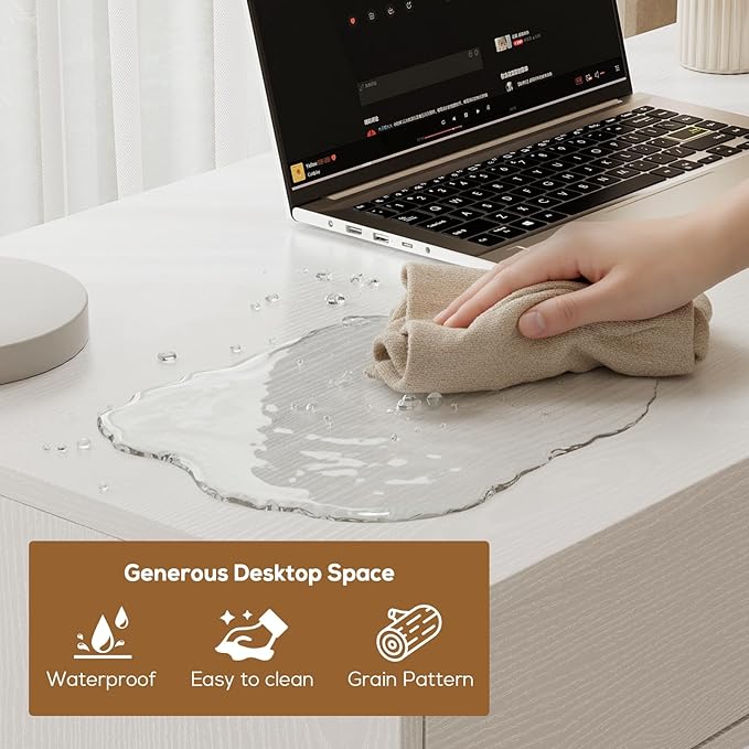 TUSY 47 White Office Desk with Drawers - Modern Office Desk with Storage Executive Desk for Office Modern Computer Desk for Small Spaces Wood Writer Desk for Study Bedroom Home Office