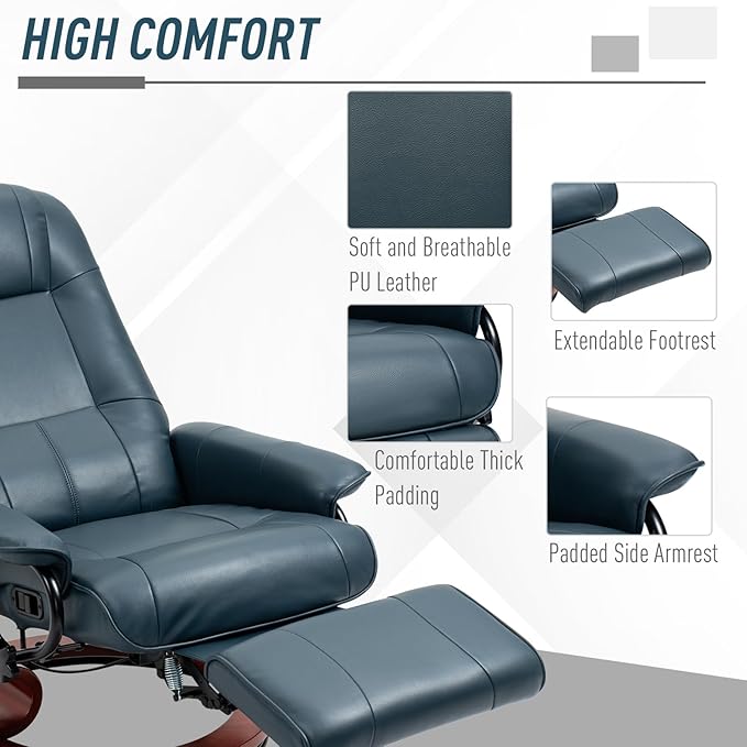 Recliner Armchair with Footrest Headrest and Swivel Base PU Upholstery Ideal for Living Room Comfort