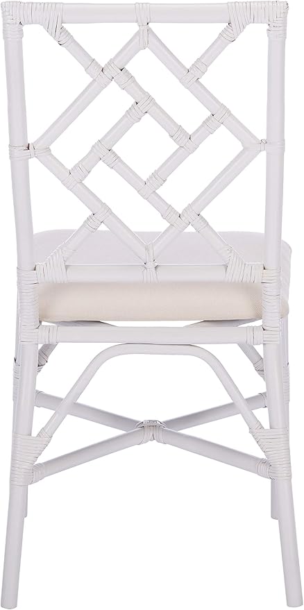 Safavieh Home Bhumi Coastal White Rattan Accent Chair with Cushion (Set of 2)
