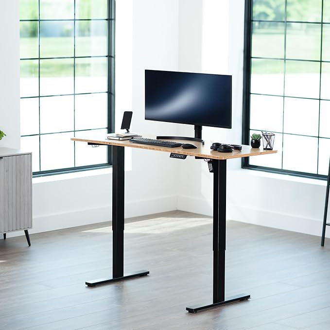 VIVO Electric 60 x 24 in Real Bamboo Standing Desk Memory Height Adjustment 1B Series Holds 220 lbs One-Piece Top Black Frame DESK-KIT-1B6O