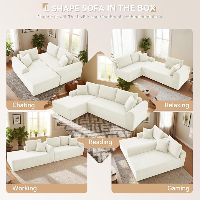 103 Cloud Modular Sectional Couch for Living RoomModern L-Shape Sofa Couch with Chaise Upholstered Modular Sectional Sofa with Deep SeatNo Assembly Required(Beige Left Facing Chaise)