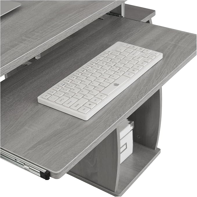 Computer Workstation Desk with Shelf &amp Drawers - Gray Home Office Desk