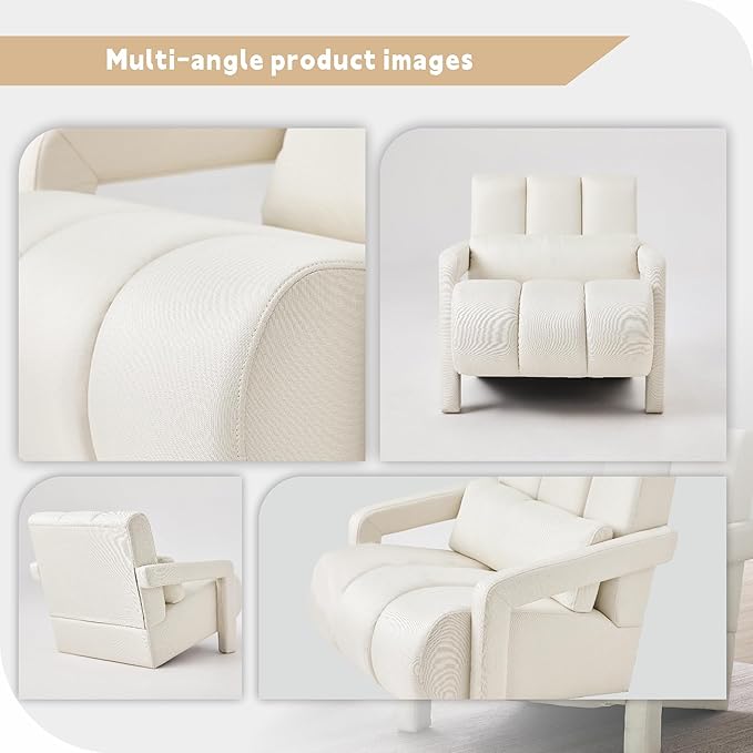 Accent Chair Modern Upholstered Armchair with Pillow Breathable Linen Fabric Comfy Reading Chair for Living Room Bedroom Small Spaces Office Study Beige