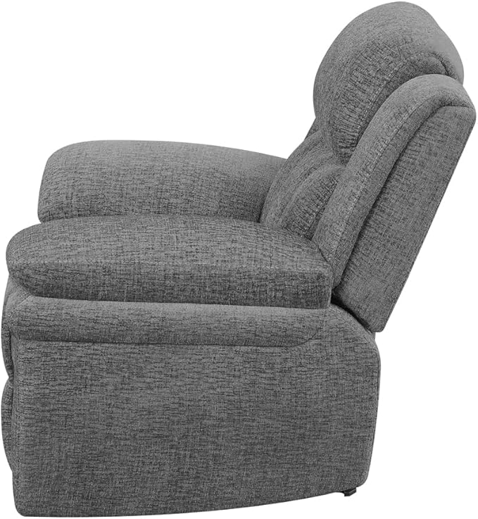 Coaster Home Furnishings - Bahrain - Fabric Upholstered Glider Recliner Chair with Wall Hugger Cool Gel Memory Foam Padded Arms and Plush Headrest - Living Room - 44-Inch - Charcoal - 609543
