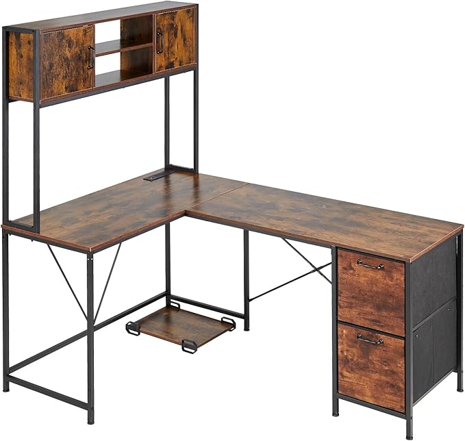 VEVOR L-Shaped Gaming Desk with LED Lights 62.2-inch Reversible Corner Computer Desk with Power Outlets Movable CPU Stand &amp Storage Drawers Modern Stylish PC Gaming Table for Home Office