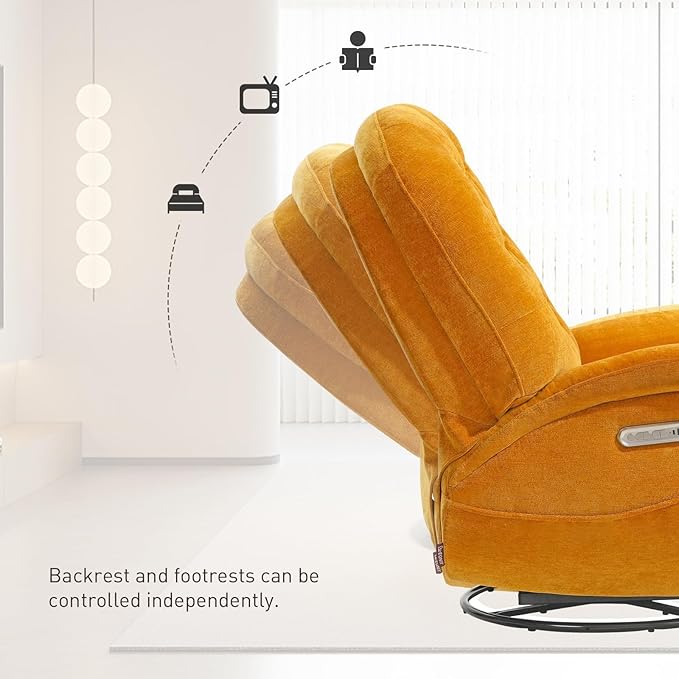 EONIX Stylish Power Swivel Rocker Recliner Chair for Living Room Rocking All Positions Dual Motor Independently Controlled Backrest and Headrest SXXY005021 Orange