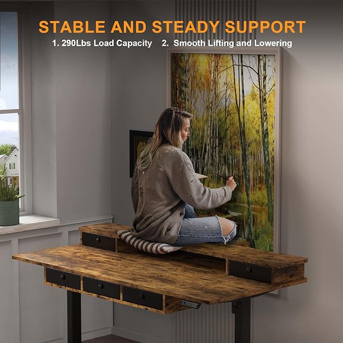 XINYAO Electric Standing Desk with 5 Drawers 63x30 Inch Extra Wide Height Adjustable Sit Stand Up Desk with Storage Support 290lbs Ergonomic Rising Table with Wheels for Home Office