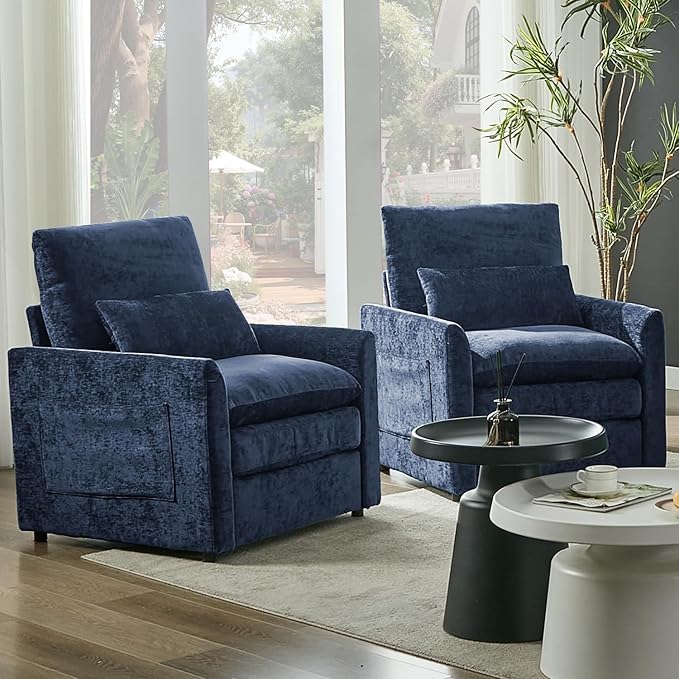 Tbfit Living Room Arm Chair Set 2-Pack Modern Accent Chairs Cloud Single Sofa Spring Seat Cushion Comfy Lumber Pillow Soft Upholstered Furniture for Home Apartment Blue