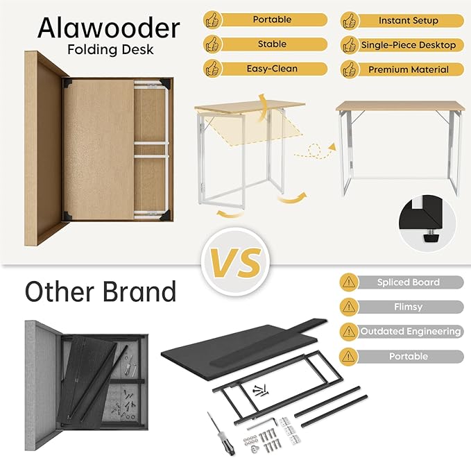 Folding Desk - 31.5 Wood Top Foldable Desk for Small Spaces | No Assembly Required Compact Desk for Home Office Writing and Study