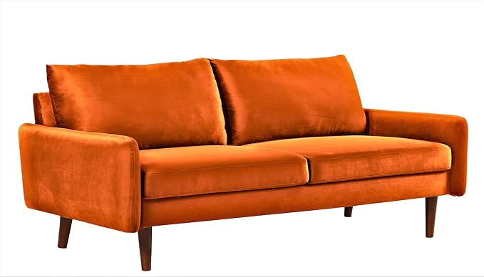 Kent Velvet Sofa for Modern Living Rooms and Compact Spaces Comfy 3 Seater Couch Studio Apartment Furniture with Sleek Design Orange