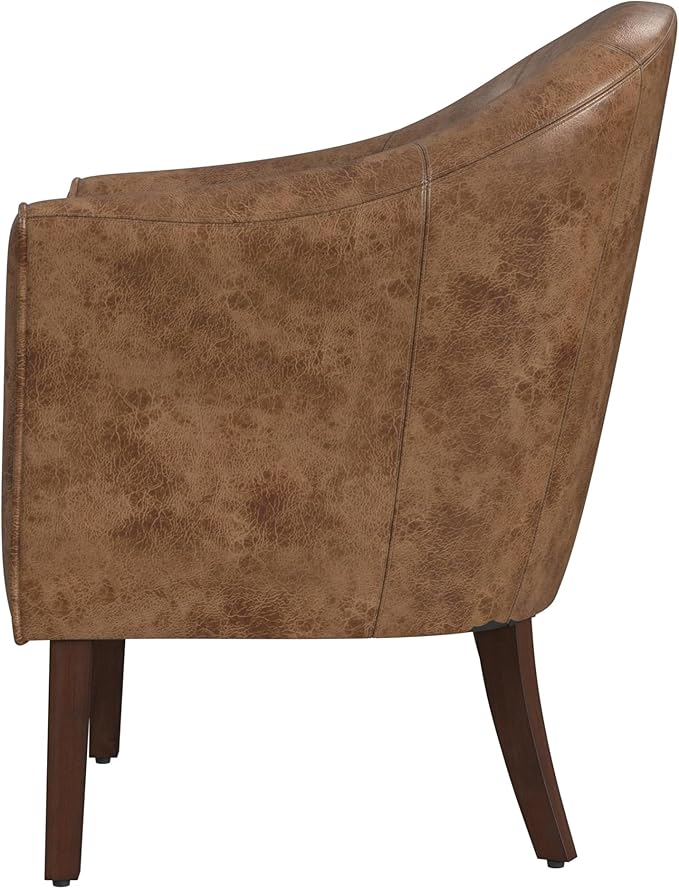 HomePop Modern Barrel Accent Chair Distressed Brown Faux Leather