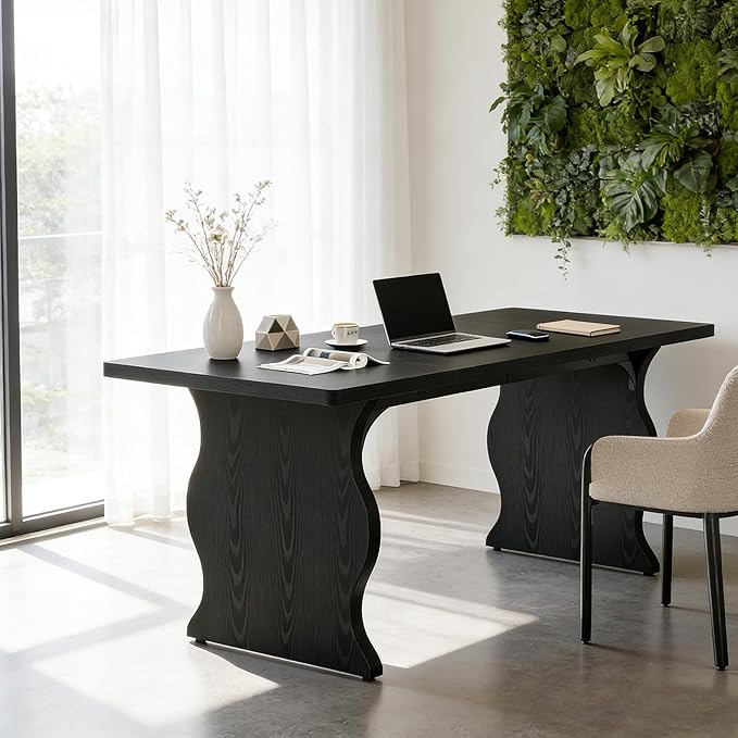 Tribesigns 63 Large Desk for Home Office Spacious Executive Computer Desk with Ample Leg Room Double PC Gaming Writing Table Study Desk with Sturdy Legs Black