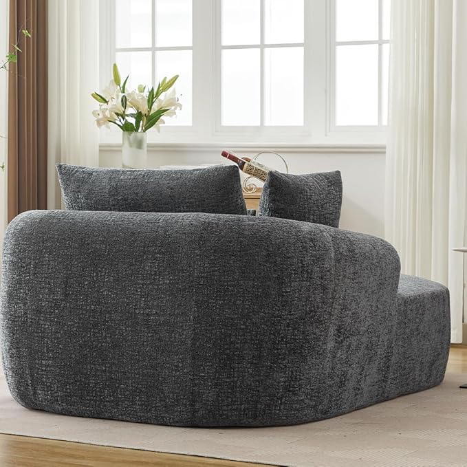 Oversized Chaise Longue Chair Indoor Modern Upholstered Chenille Deep Seat Sofa Bed with Throw Pillows and Armrests Sleeper Sofa Couch for Living Room Bedroom Apartment (Grey)