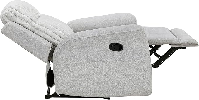 Lexicon Modern Recliner Chair for Living Room Manual Wall Hugger Textured Microfiber Reclining Chair Plush Corduroy Channel Seat Back Manual Recliner Light Gray