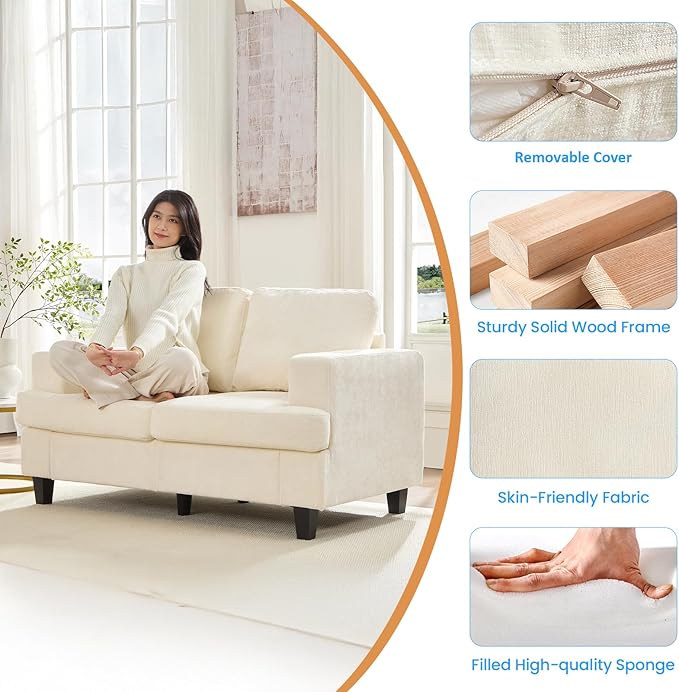 PUREMIND 2 Piece Living Room Sofa Set Chenille Upholstery 3 Seater Couch and Loveseat Set Solid Wood Frame Modern Sectional Couches for Living Room Office Apartment